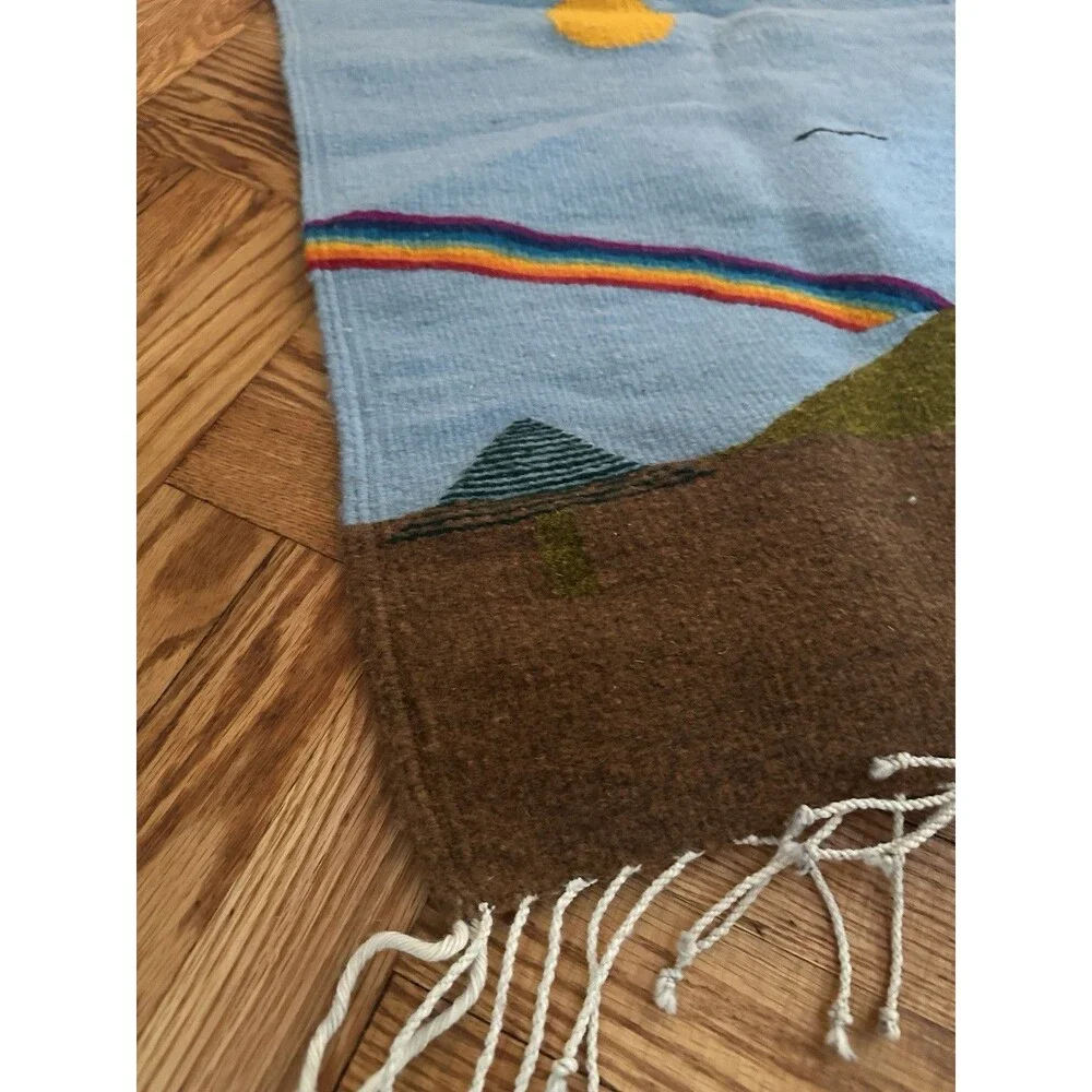 Vintage Oaxaca Mexico Hand Woven Tapestry Textile Rug Blanket Zapotec 23”x40”